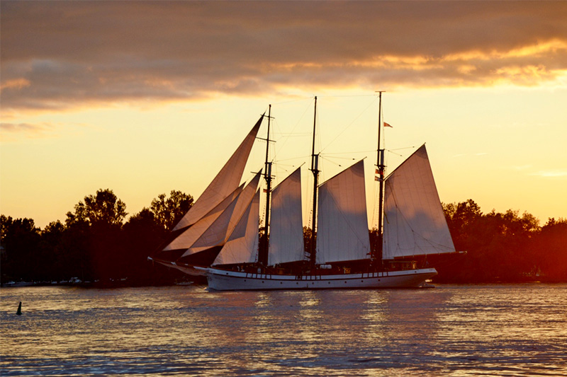 3-masted ship sunset alex bay